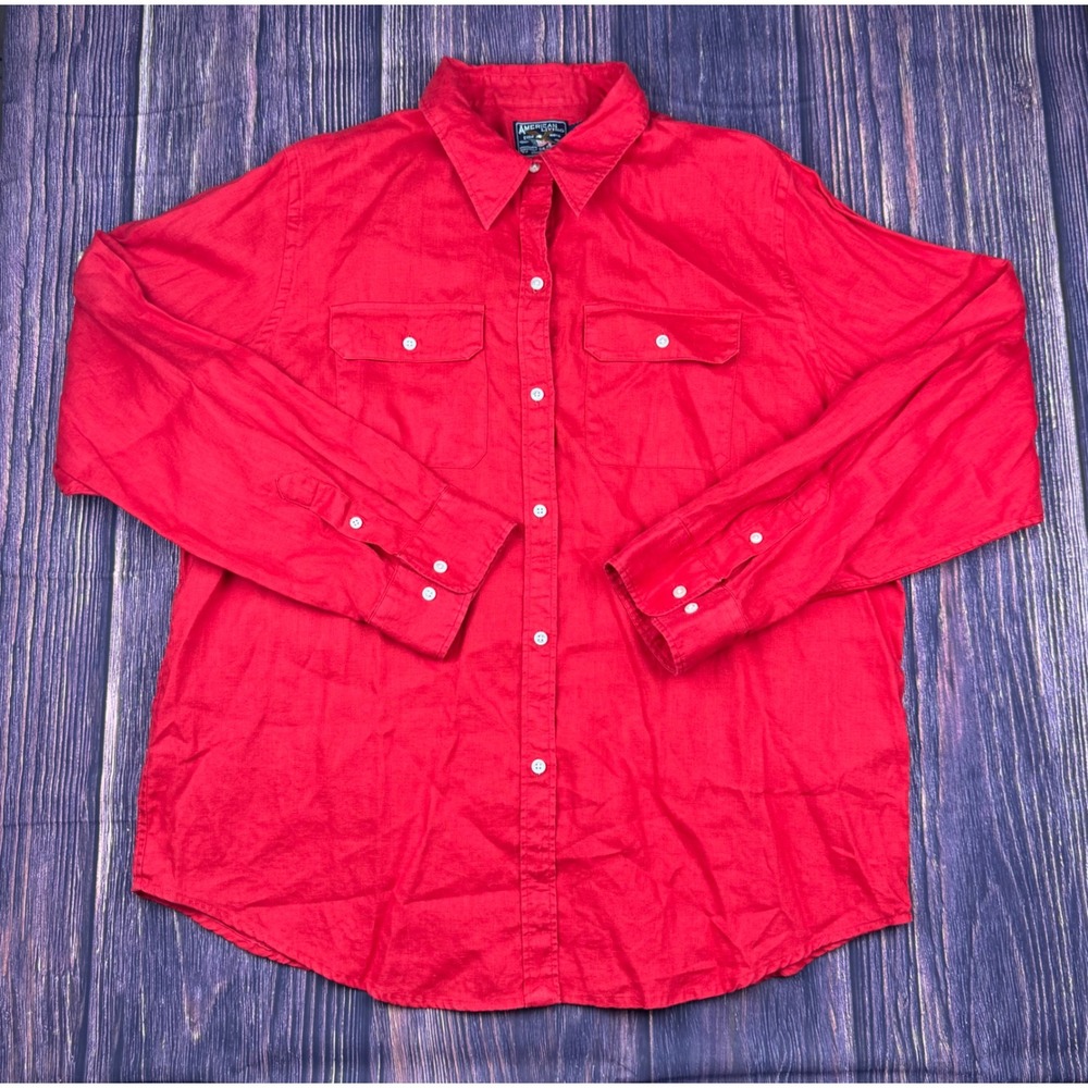 American Living Button Down Shirt‎ XL Linen Coastal Red Long Sleeve Classic Top